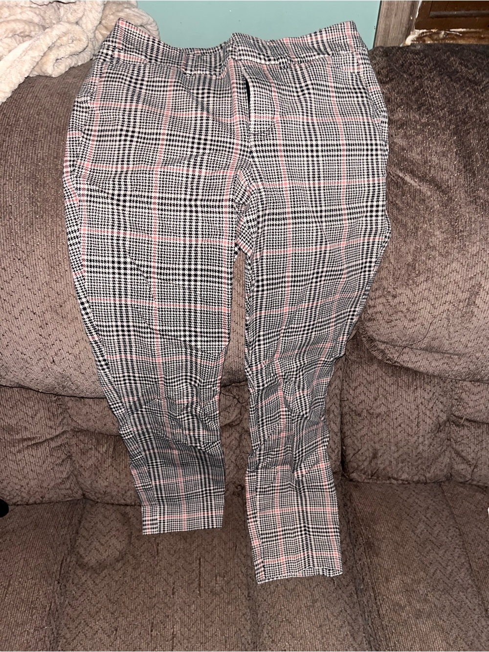 Old Navy Black and Pink Plaid Tailored Trousers